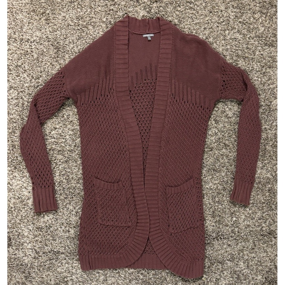 Charlotte Russe Open Front Knit Cardigan Sweater Burgundy Pockets Women’s S